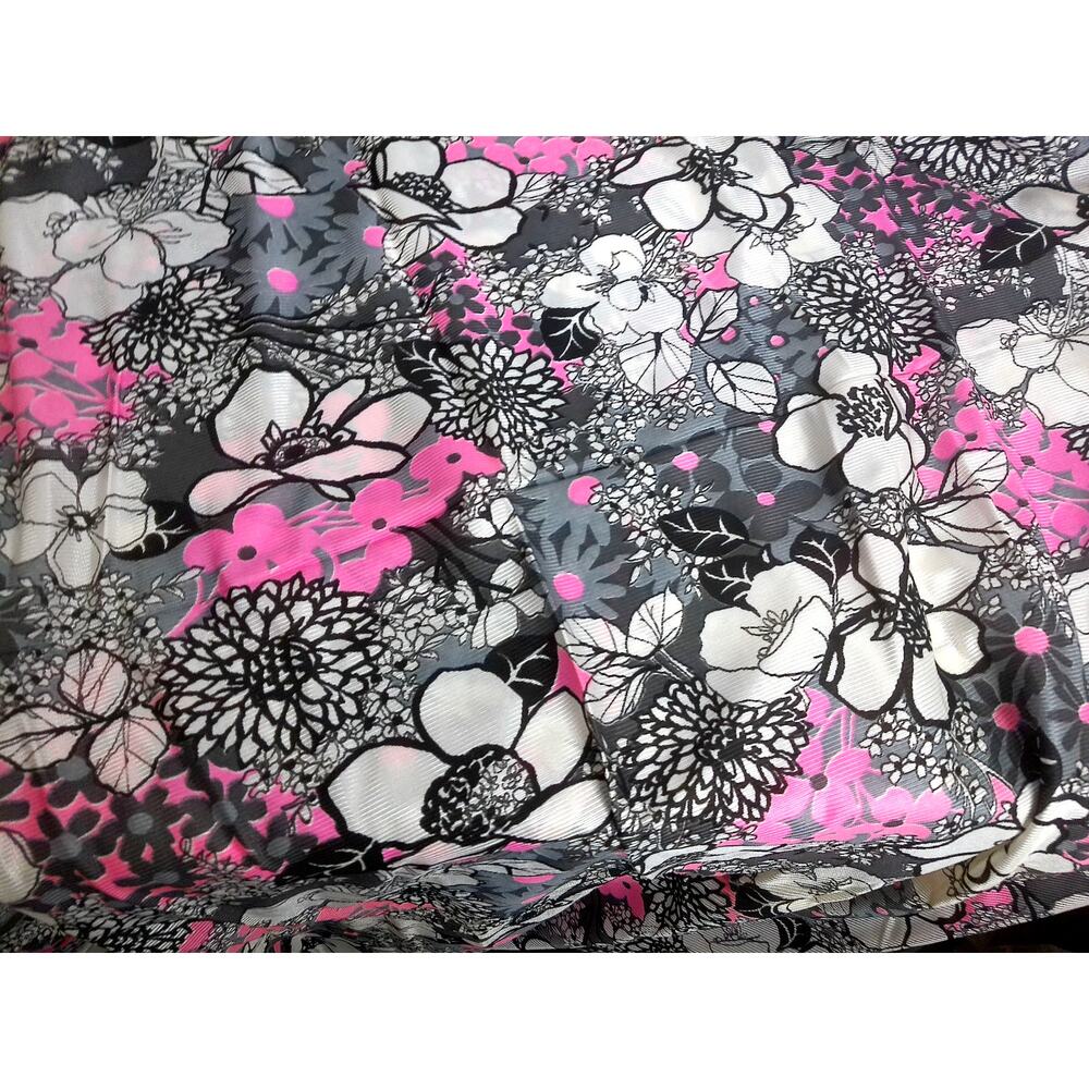 Vintage Mod Retro Boho Floral Fabric Pink Black White Sheen 2.5 Yards 47" Wide